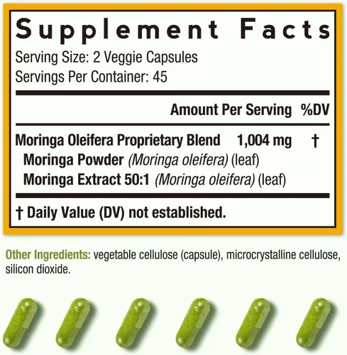 Miniatura 2 de Doctor's Recipes Moringa 11,000 mg de potencia, superalimento verde completo, apoyo natural antioxidante, sin OMG, 90 cápsulas veganas, sin cafeína