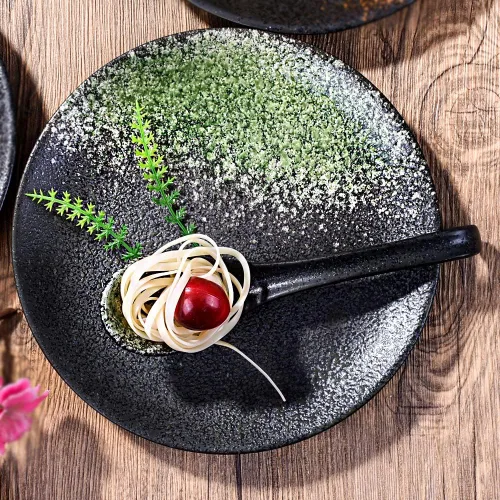 Miniatura 3 de Juego de 4 platos japoneses, platos grandes de aperitivo de 8 pulgadas, platos redondos de postre o ensalada, juego de vajilla de cerámica, apto