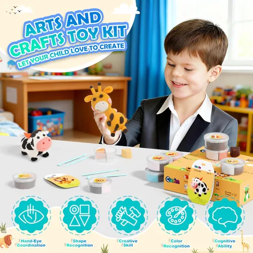 Miniatura 7 de Kits de arcilla seca al aire – 12 cajas de arcilla mágica de modelado para niños, juego de manualidades de arcilla para moldear temática