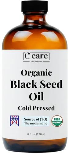 Aceite de semilla negra orgánico prensado en frío sin refinar, botella de vidrio | Aceite de semilla de comino negro orgánico certificado USDA |