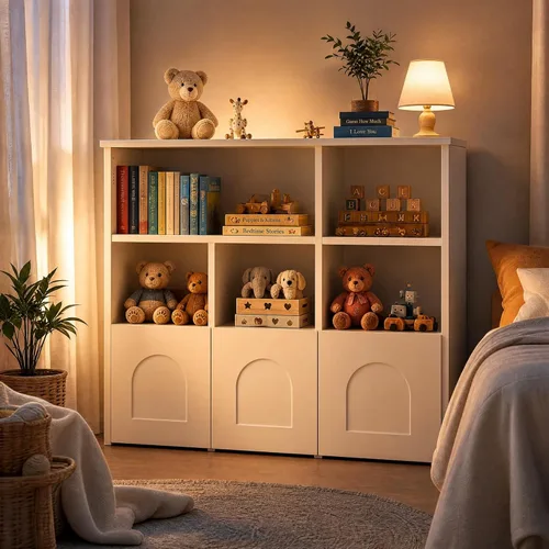 Miniatura 9 de knoworld Organizador de almacenamiento de juguetes, estantería para niños con 5 cubos + 3 cajones enrollables con ruedas de 360°, caja de juguetes