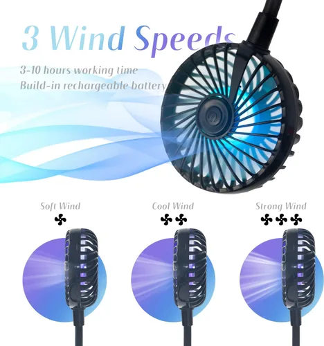 Miniatura 4 de VAGAU Ventilador de cuello de enfriamiento portátil, ventilador de cuello personal USB recargable con luces LED coloridas, rotación de 360°, Naranja