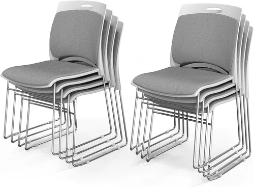 Miniatura 22 de VINGLI Juego de 4 sillas apilables de oficina con base de trineo de metal, asiento y respaldo ergonómicos acolchados de plástico, capacidad de 350