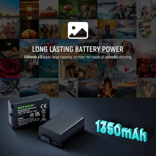 Miniatura 2 de NEEWER Juego de batería de repuesto y cargador para EN-EL25, paquete de 2 baterías de 1350 mAh y cargador USB tipo C de doble canal, compatible