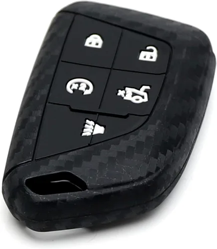 Miniatura 4 de iJDMTOY Funda para llavero de silicona suave con patrón de fibra de carbono negra compatible con Cadillac CT5 CT6 XTS XT4 XT5 ATS 2020 en adelante