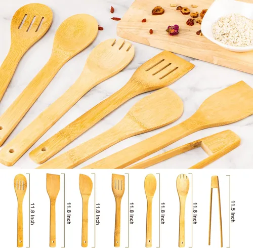 Miniatura 2 de Eisinly Cucharas de madera para cocinar, 7 piezas, juego de utensilios de cocina de madera antiadherentes, cuchara de espátula de madera duradera