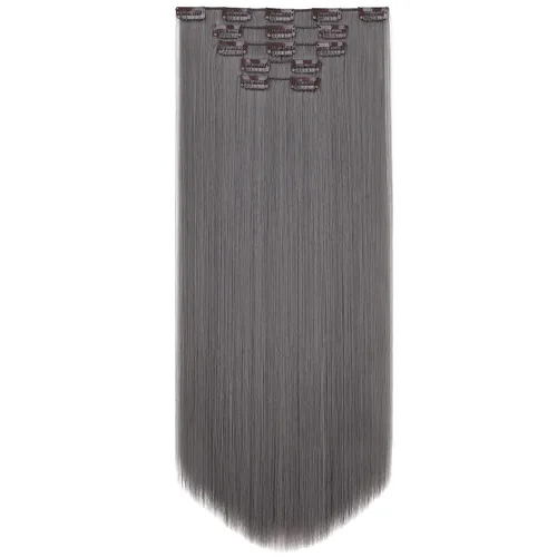 Miniatura 40 de Extensiones de cabello negro lacio, 2 juegos de extensiones de cabello con clip para mujeres, Halloween, 5 piezas de 22 pulgadas, piezas de cabello