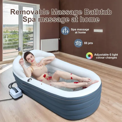 Miniatura 4 de Alfombrilla inflable de masaje de burbujas para bañera, bañera de spa portátil para adultos, agitador todo en uno y bomba de aire, ajustes
