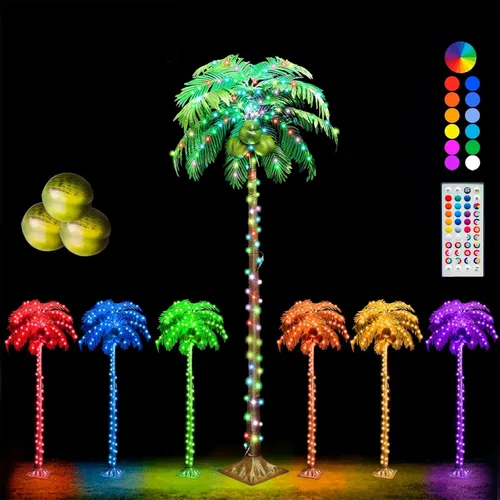 Palmeras iluminadas de 5 pies con control remoto, 35 colores cambiantes, palmeras artificiales iluminadas con cocos, palmera tropical para piscina,
