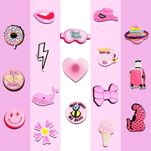 Miniatura 9 de IOKUKI 35 dijes rosados para zapatos para niñas y mujeres, decoración estética de zapatos para sandalias de zuecos, regalos de fiesta rosa