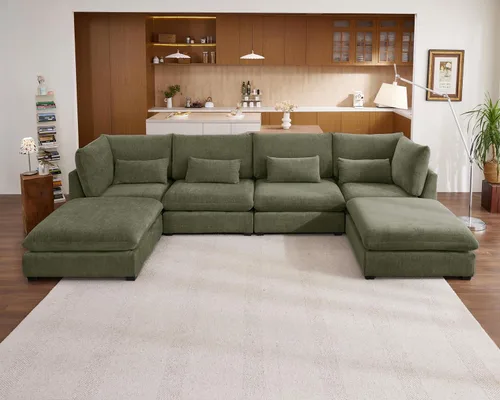 Miniatura 25 de Sofá Modular de Gran Tamaño, Sofá Seccional de Chenilla Nube Extra Profundo con Chaise Otomana, Sofá Esponjoso de Chenilla de 4 Plazas para Sala