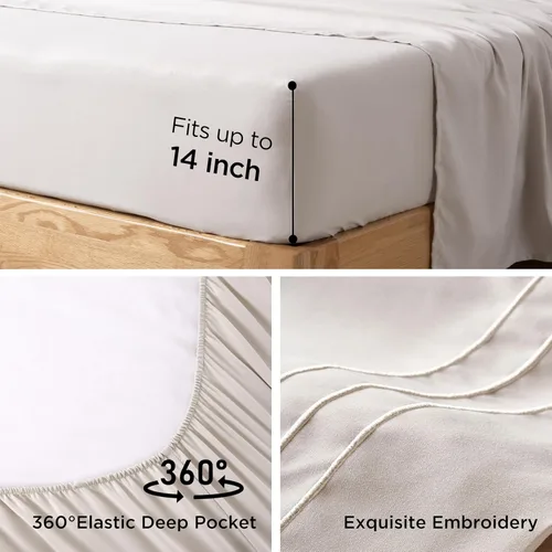 Miniatura 4 de Juego de sábanas tamaño individual con funda de almohada bordada, sábanas de microfibra ultrasuave de 3 piezas, comodidad de hotel de lujo, sábana