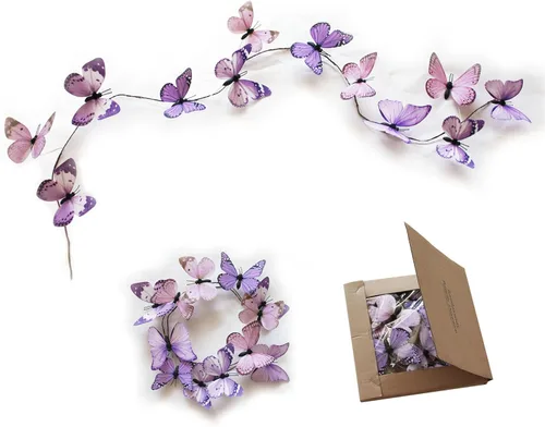 Miniatura 12 de Guirnalda de mariposa artificial, enredaderas decorativas de mariposa falsas, decoración colgante de mariposa única en 3D para pared del hogar, Rosa
