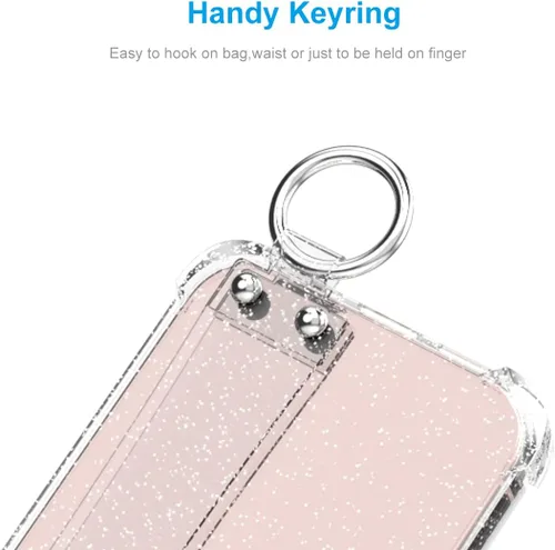 Miniatura 5 de Funda con purpurina con correa de mano compatible con iPhone 13 de 6.1 pulgadas, funda transparente brillante con correa de muñeca ajustable soporte