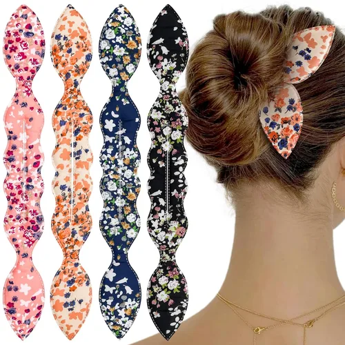 4 Piezas Creador de Moños Hábil Twist Francés Oreja de Conejo Retorcedor de Moños Flor Flexible Rápido Accesorios de Peinado para Mujeres Niñas
