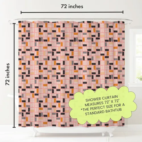 Miniatura 2 de Cortina de ducha MidMod rosa – 72 x 72 pulgadas, cortina de baño moderna de mediados de siglo con patrón cuadrado abstracto, diseño retro de tela