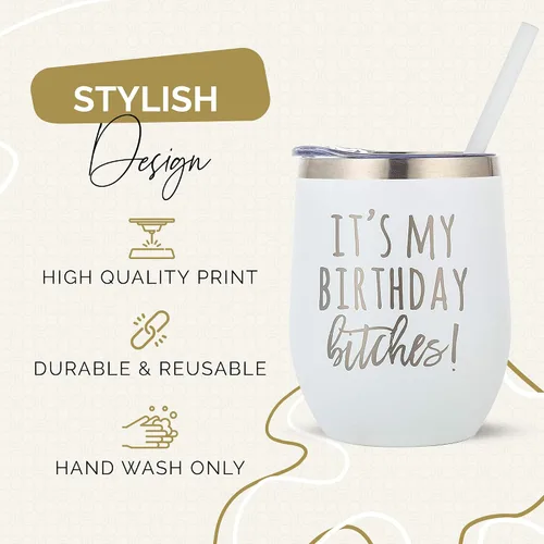 Miniatura 2 de Its My Birthday Bitches - Vaso de vino con aislamiento de acero inoxidable de 12 onzas, regalo único para mujeres y niñas, elegantes vasos y tazas