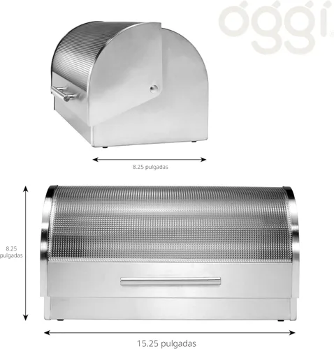 Miniatura 4 de Oggi Panera con tapa enrollable de acero inoxidable para encimera de cocina con tapa de vidrio templado - Se adapta a múltiples hogazas grandes