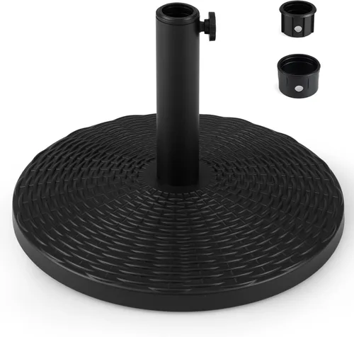 Tangkula Base redonda para paraguas, 21 libras de polietileno de alta densidad resistente con perilla ajustable, 2 adaptadores, para postes de 1.5 a