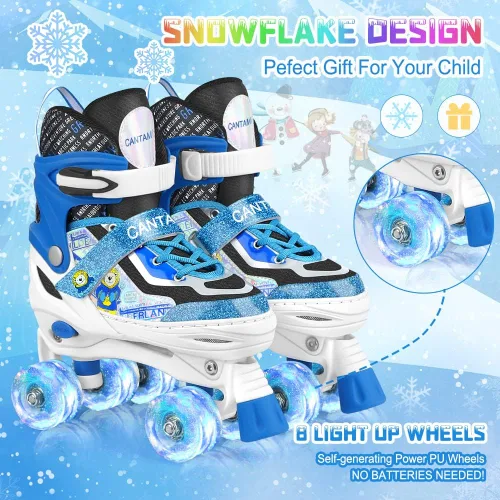 Miniatura 5 de Patines para niños y niñas, 4 tamaños, ajustables, con ruedas iluminadas para niños, adolescentes, principiantes y avanzados, interiores