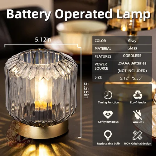 Miniatura 2 de MJ PREMIER Lámpara de mesa con temporizador operada con baterías, lámparas inalámbricas para decoración del hogar, luz nocturna a pilas con foco