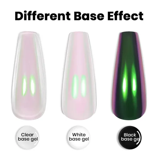 Miniatura 7 de RARJSM Aurora - Esmalte de uñas cromado, polvo de uñas camaleón, líquido metálico, efecto espejo rosa, verde, iridiscente, cromado, para esmalte