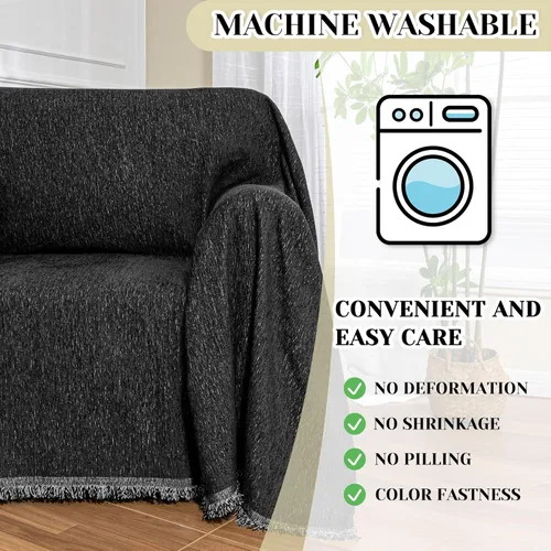 Miniatura 3 de MEETSKY Funda Negra de Silla de Tamaño Grande, Funda de Chenilla para Sillón/Sofá de 1 Cojín para Perro, Fundas de Sofá Protector de Muebles