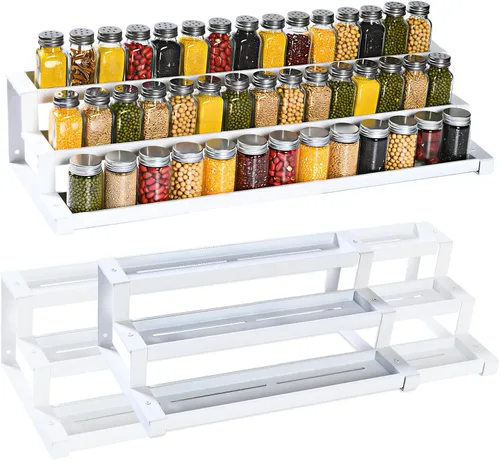 Organizador de especias de 3 niveles para armario de cocina o despensa, estante de organización de especias expandible de 16 a 29 pulgadas,