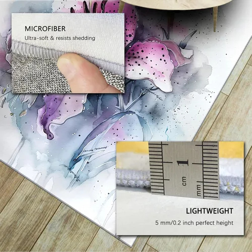 Miniatura 5 de Watercolor Flower Rug 6' x 8' Floral Drawing Soft Spring Colors Retro Plant Art Area Rugs with Non Slip Backing White Purple Blue