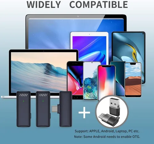 Miniatura 3 de Micrófonos inalámbricos, mini micrófonos con 2 adaptadores convertibles para iPhone iPad Android PC en video Vlog grabación entrevista (negro)