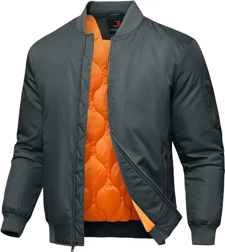 Miniatura 8 de Rdruko Chaquetas bomber para hombre, diseño de cebolla, acolchadas, cortavientos, con cremallera, 4 bolsillos, impermeables, de satén, para vuelo