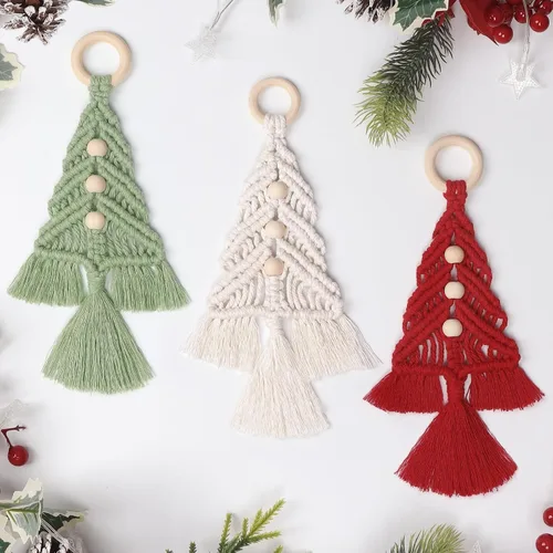 Dremisland Decoración para árbol de Navidad, juego de 3 adornos colgantes de macramé, kits ensamblados, decoración de pared bohemia para suministros