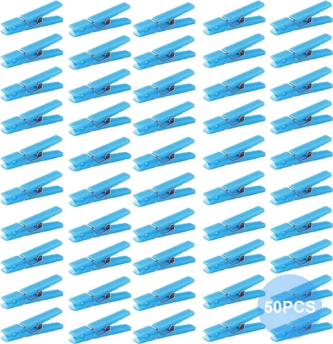 50 alfileres azules para juego de baby shower, mini pinzas de plástico premium de 1.4 pulgadas, mini alfileres de ropa reutilizables para fotos,