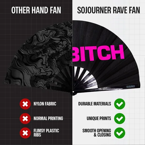 Miniatura 4 de SoJourner Bags Rave Fan – Ventilador plegable grande – Ventilador de mano Clack para raves, Halloween, Burlesque, trajes de arcoíris para mujeres