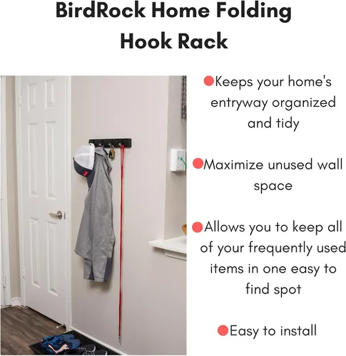 Miniatura 2 de Perchero con ganchos plegables BirdRock Home , Níquel satinado/ negro (Satin Nickle Hooks/Black Pine)