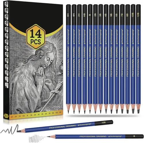 Pro Pencils Juego de Dibujo y Bocetos de 14 piezas de Grafito (12B - 6H) Kit de Lápices Suaves Regalo Ideal para Arte de Dibujo, Bocetos, Sombreado,