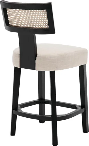 Miniatura 6 de RIVOVA Taburete de bar de ratán de 26 pies, taburetes de cocina modernos con respaldo tejido de ratán natural, sillas tapizadas de lino de granja