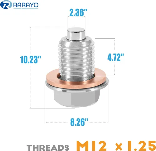Miniatura 2 de M12 x 1.25 Tapón magnético de drenaje de aceite de acero inoxidable con junta de arandela de aplastamiento para la mayoría de Toyota Lexus Nissan