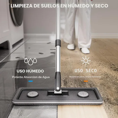 Miniatura 6 de Trapeador Compacto para Pisos y Cubeta – Trapeador Plano y Cubeta con Conjunto de Escurridor Manos Libres Trapeador Húmedo y Seco
