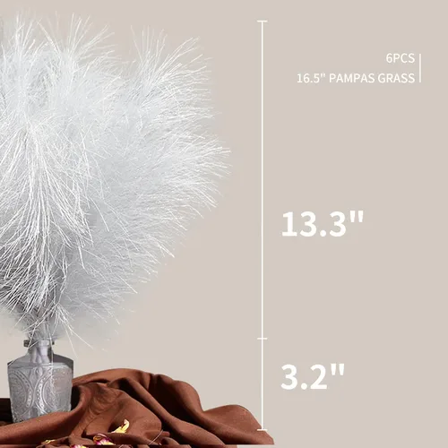 Miniatura 2 de ZIFTY Decoración de Hierba de Pampas Plateada 6 Piezas 17" Pompas Falsas Esponjosas Hierba Pomposa Artificial Flor Falsa Junco Hierba de Caña