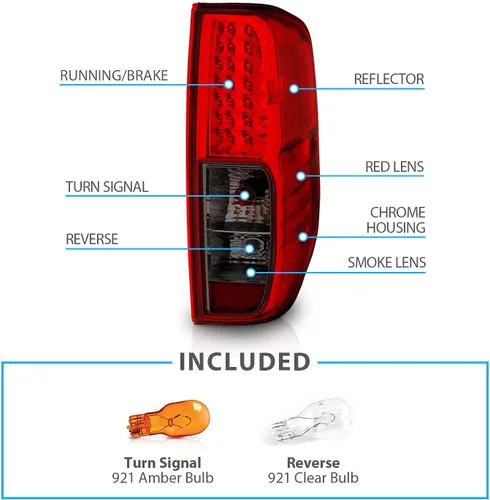Miniatura 5 de AmeriLite para 2005-2021 Nissan Frontier 2009-2012 Equator, conjunto de luces traseras de freno LED rojas parahumo, para lado del pasajero y Rojo
