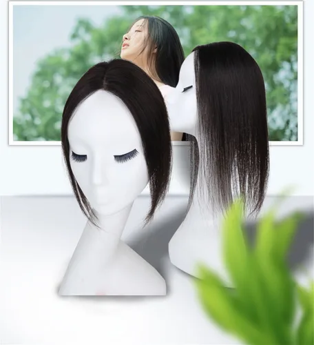 Miniatura 3 de 2 x 3 pulgadas, mono, lacio, cabello humano virgen con clip, pieza de pelo para mujer (6 pulgadas, marrón oscuro)