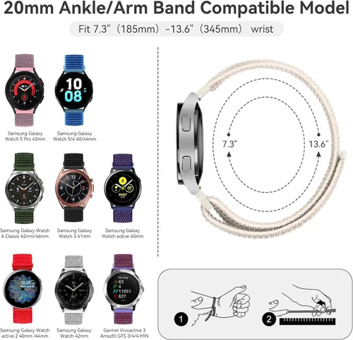 Miniatura 5 de Correa deportiva de 0.787 in para tobillo/brazo compatible con Samsung Galaxy Watch 7/6/5/4/FE de 1.732 in 1.575 in/Watch 5 Pro/Galaxy Watch 6