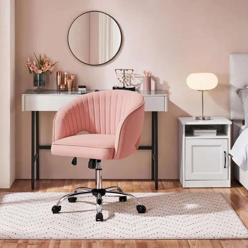 Miniatura 2 de Yaheetech Silla de Oficina para Casa, Silla de Escritorio de Cuero Sintético, Silla Giratoria Moderna con Respaldo Acolchado Tipo Barril, Ruedas