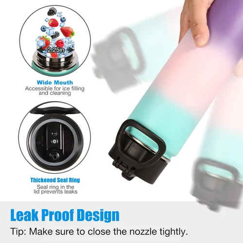 Miniatura 4 de Volhoply Botellas de agua aisladas con popote a granel, paquete de 4, botella deportiva de acero inoxidable de 22 onzas con tapa, vasos de agua