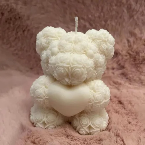 Miniatura 3 de Paquete de 2 moldes de velas de oso de rosas 3D, moldes de silicona para el día de San Valentín, pinte su propio corazón o vela de oso de rosa