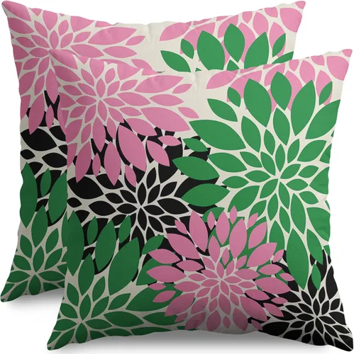 Miniatura 8 de Fundas de Almohada Azul Aguamarina 16X16 Pulgadas Juego de 2, Flores de Dalia Primavera Verano Floral Crema Fundas de Almohada Decorativas