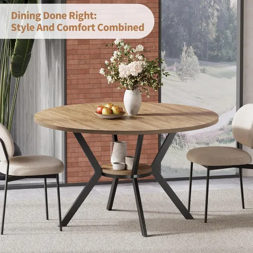 Miniatura 8 de MECHYIN Mesa de comedor redonda para 4 personas, mesa de cocina de granja de 42 pulgadas con almacenamiento, mesa de pedestal circular de madera