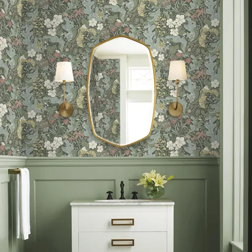 Miniatura 5 de HeloHo Papel tapiz verde para despegar y pegar, diseño bohemio, floral, autoadhesivo, extraíble, impermeable, papel de contacto para sala de estar