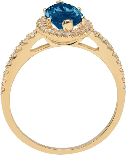 Miniatura 2 de Solitario de corte marquesa brillante de 2.32 quilates con halo de acento, piedra de gema de topacio azul real, ideal VVS1, compromiso